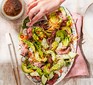 BBQ rainbow beef salad served on a plate