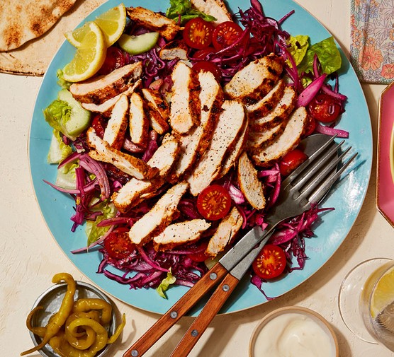 Chicken shawarma salad on a plate