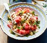 Griddled halloumi with watermelon & caper breadcrumbs served in a bowl