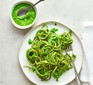 Vegan kale pesto pasta served on a plate