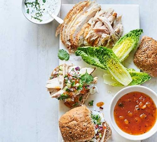 Chicken and mango chutney sandwiches with salad