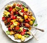 Panzanella salad served on a large plate