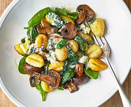 Roast mushroom gnocchi in a bowl