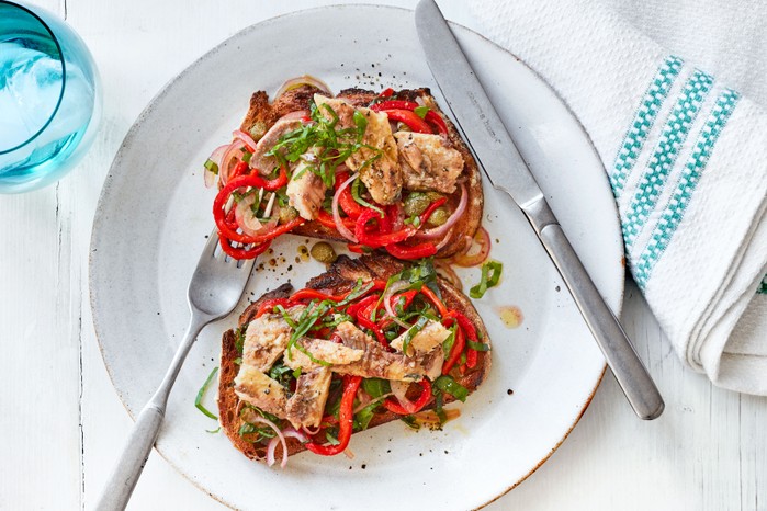 Sardines and peppers on wholemeal toast