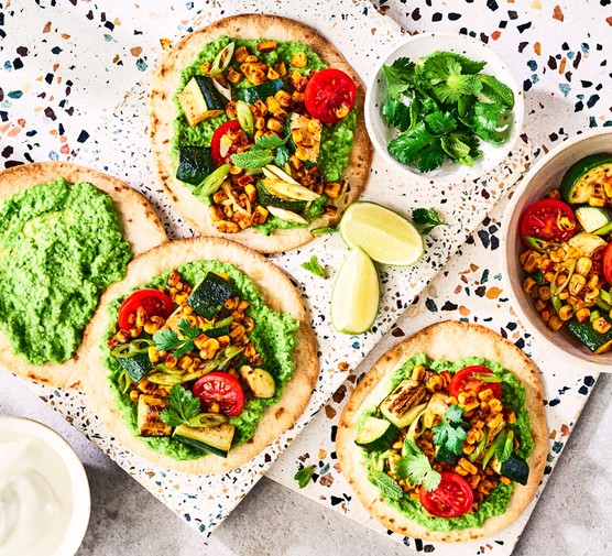 Tostadas topped with summer vegegtables