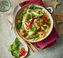 Thai curry noodle soup served in a bowl