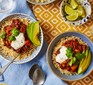 Bowls of three-bean chilli