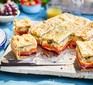 Veggie rainbow picnic pie cut into squares