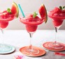 Watermelon prosecco sorbet slushies in cocktail glasses